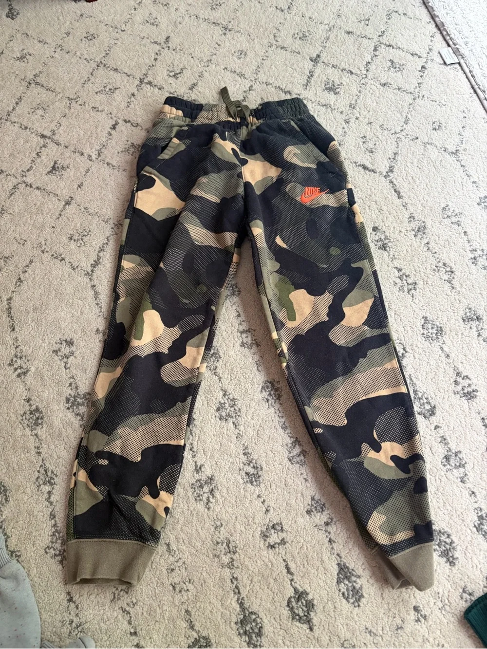 Nike Kids' Camo Jogger Bottoms - Green/Olive Size Small